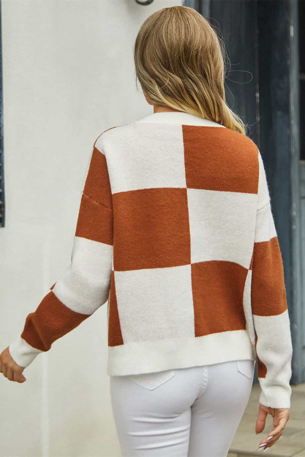 Plaid V-Neck Dropped Shoulder Cardigan - Trendsi - Flyclothing LLC