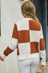 Plaid V-Neck Dropped Shoulder Cardigan - Trendsi - Flyclothing LLC