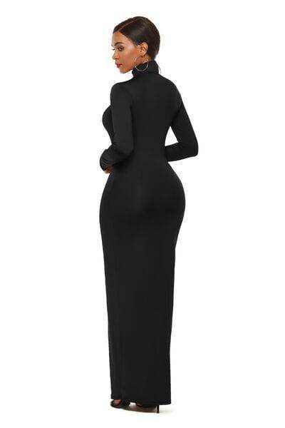 Mock Neck Long Sleeve Maxi Slim Dress - Trendsi - Flyclothing LLC