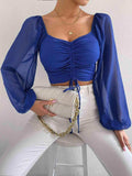 Drawstring Sweetheart Neck Cropped Top - Trendsi - Flyclothing LLC