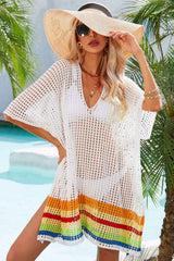 Rainbow Stripe Openwork Slit Cover-Up - Trendsi - Flyclothing LLC