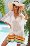 Rainbow Stripe Openwork Slit Cover-Up - Trendsi