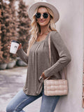 Pleated Detail Curved Hem Long Sleeve Top - Trendsi - Flyclothing LLC