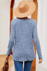 Eyelet Ribbed Round Neck Long Sleeve T-Shirt - Trendsi - Flyclothing LLC