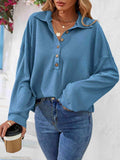 Half Button Collared Neck Long Sleeve Top - Trendsi - Flyclothing LLC