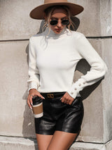 Mock Neck Ribbed Lantern Sleeve Pullover Sweater - Trendsi - Flyclothing LLC