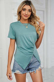 Ruched Round Neck Short Sleeve T-Shirt - Trendsi - Flyclothing LLC