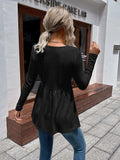Waffle-knit V-Neck Long Sleeve Blouse - Trendsi - Flyclothing LLC