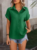Textured Button Up Cap Sleeve Shirt - Trendsi - Flyclothing LLC