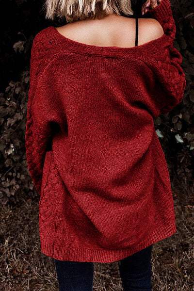 Open Front Dropped Shoulder Cardigan with Pockets - Trendsi - Flyclothing LLC