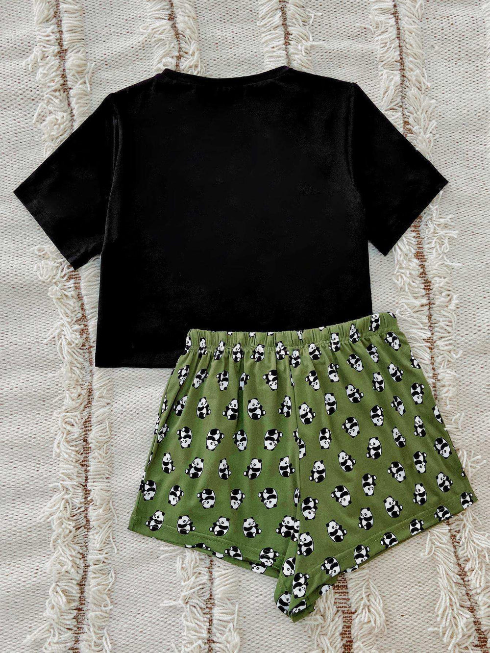 Graphic Tee and Panda Print Shorts Lounge Set - Trendsi - Flyclothing LLC