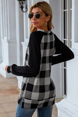 Plaid Round Neck Long Sleeve T-Shirt - Trendsi