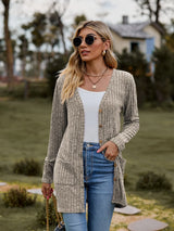 Ribbed Button-UP Caradigan with Pockets - Trendsi - Flyclothing LLC