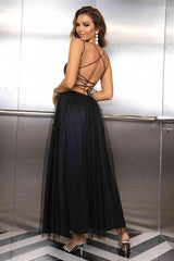 Lace-Up Backless Mesh Dress - Trendsi - Flyclothing LLC