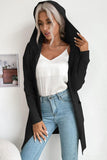 Ribbed Open Front Hooded Cardigan with Pockets - Trendsi