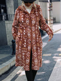 Geometric Button Down Hooded Fleece Coat - Trendsi