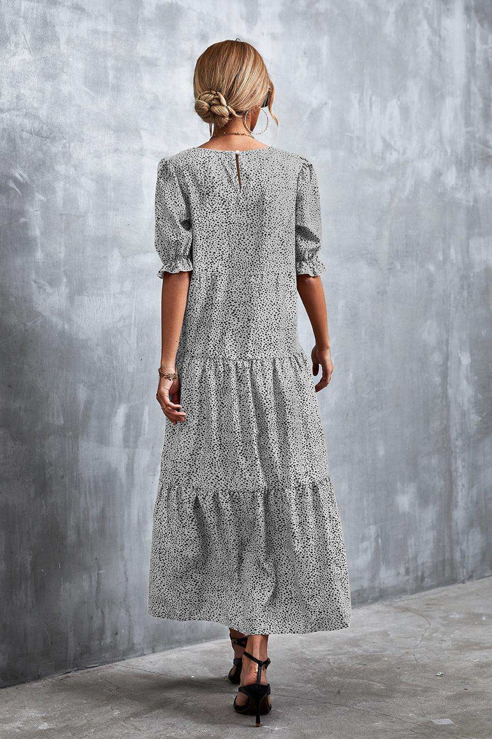 Printed Flounce Sleeve Tiered Dress - Trendsi - Flyclothing LLC