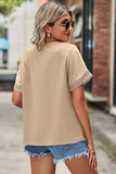 Openwork V-Neck Short Sleeve T-Shirt - Trendsi - Flyclothing LLC
