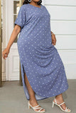 Plus Size Short Sleeve Split Curved Hem Dress - Trendsi - Flyclothing LLC