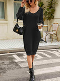 V-Neck Long Sleeve Sweater Dress - Trendsi - Flyclothing LLC