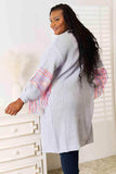 Woven Right Fringe Sleeve Dropped Shoulder Cardigan - Trendsi - Flyclothing LLC