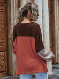 Color Block Waffle-Knit Long Sleeve Top - Trendsi - Flyclothing LLC