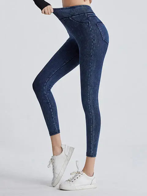 Wide Waistband Sports Leggings - Trendsi - Flyclothing LLC