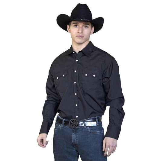 Men's Slim Fit Black Cotton Blend Western Shirt - Rockmount Clothing - Flyclothing LLC