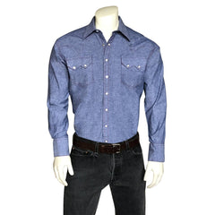 Rockmount Ranch Wear Mens Slim Fit Blue Chambray Western Shirt - Flyclothing LLC