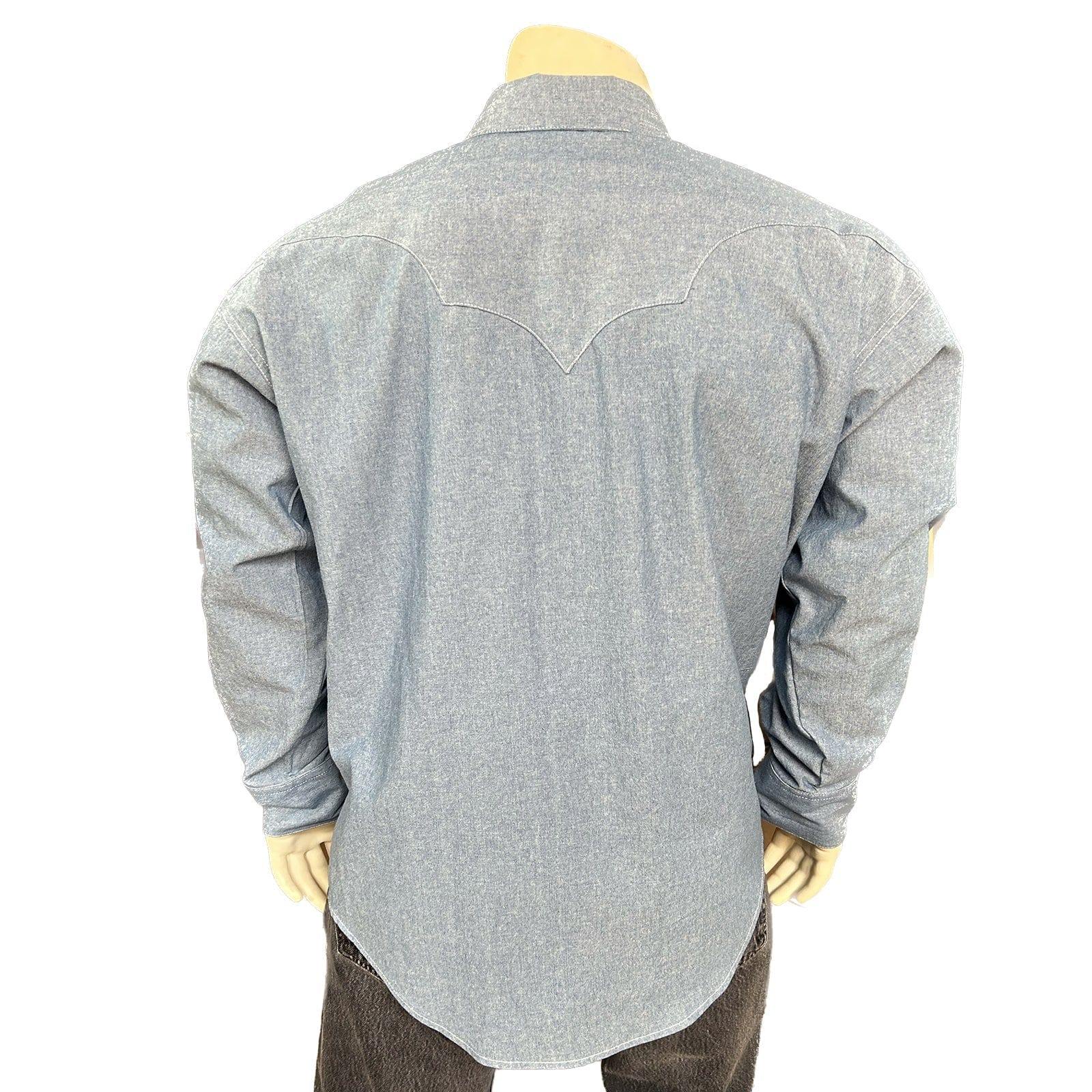 Rockmount Clothing Men's Laundered Blue Chambray Premium Cotton Western Shirt - Rockmount Clothing