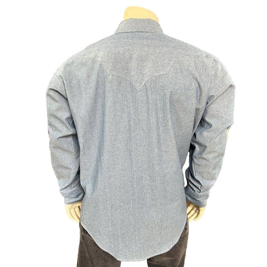 Rockmount Clothing Men's Laundered Blue Chambray Premium Cotton Western Shirt - Rockmount Clothing