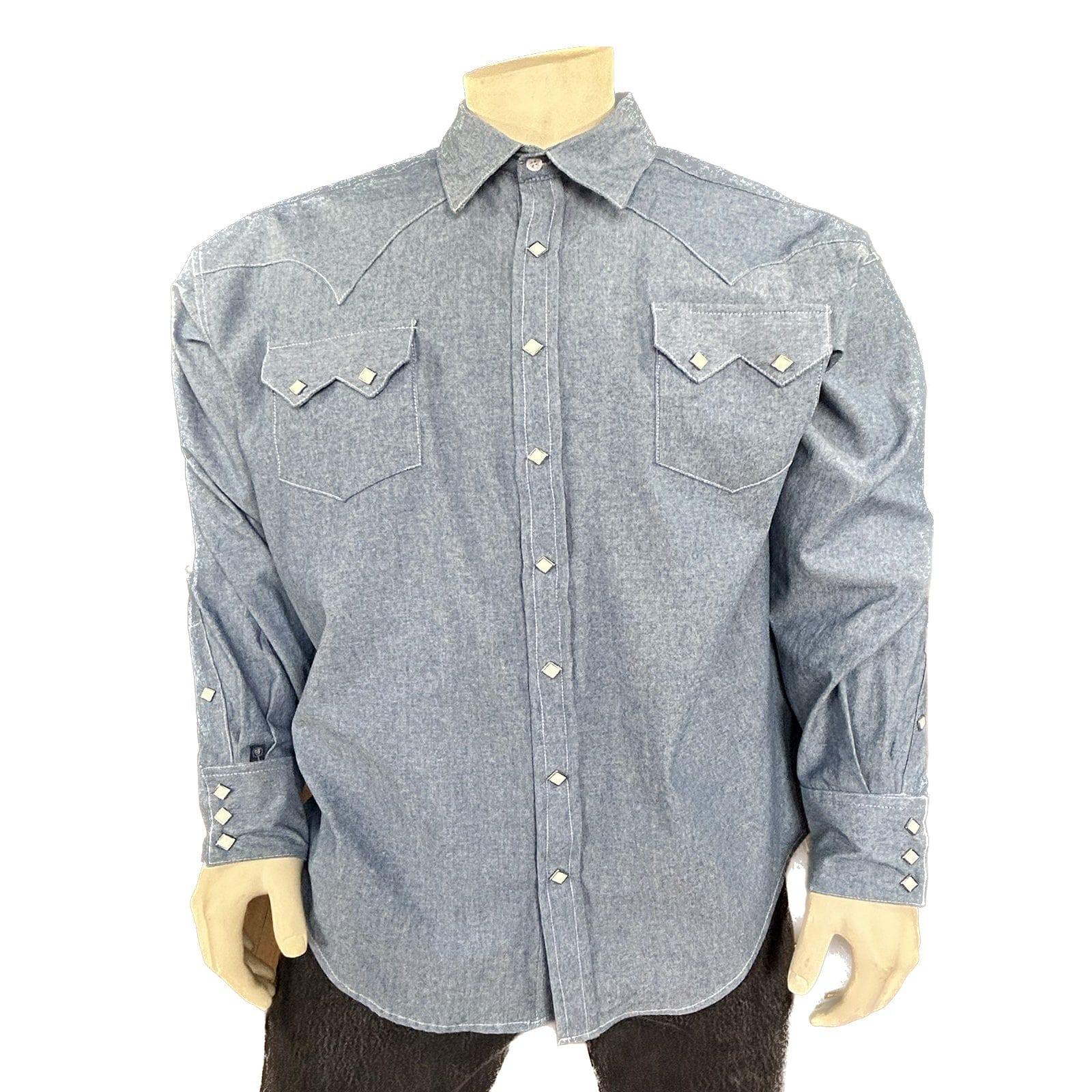Rockmount Clothing Men's Laundered Blue Chambray Premium Cotton Western Shirt - Rockmount Clothing