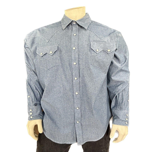 Rockmount Clothing Men's Laundered Blue Chambray Premium Cotton Western Shirt - Rockmount Clothing