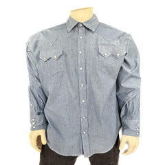 Rockmount Clothing Men's Laundered Blue Chambray Premium Cotton Western Shirt - Rockmount Clothing