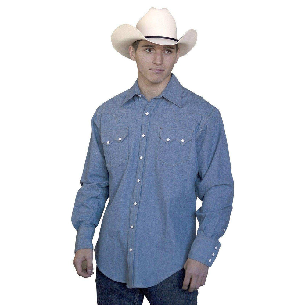 Rockmount Ranch Wear Mens Light Wash Denim Western Shirt - Rockmount Clothing - Flyclothing LLC