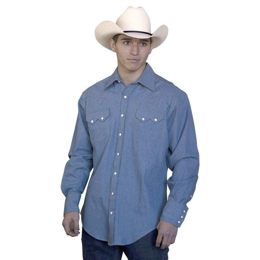 Rockmount Ranch Wear Mens Light Wash Denim Western Shirt - Rockmount Clothing - Flyclothing LLC