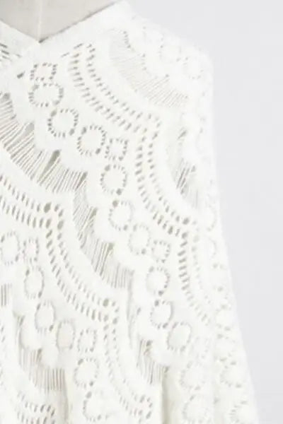 Fringe Openwork Surplice Cape Sleeve Poncho - Trendsi - Flyclothing LLC