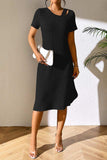 Ribbed Asymmetrical Neck Short Sleeve Dress - Trendsi - Flyclothing LLC