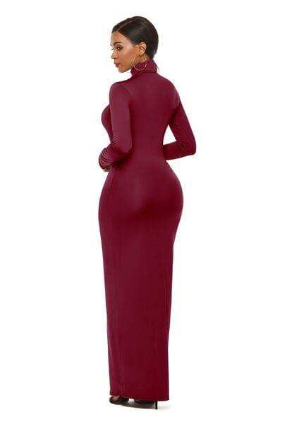 Mock Neck Long Sleeve Maxi Slim Dress - Trendsi - Flyclothing LLC