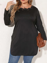 Plus Size Slit Long Sleeve T-Shirt - Trendsi - Flyclothing LLC