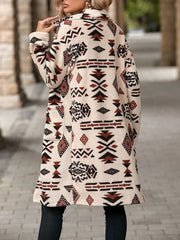 Geometric Pocketed Dropped Shoulder Coat - Trendsi