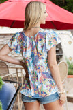 Floral Round Neck Flutter Sleeve Blouse - Trendsi