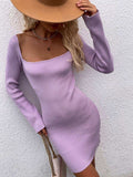 Tie Back Square Neck Long Sleeve Sweater Dress - Trendsi - Flyclothing LLC