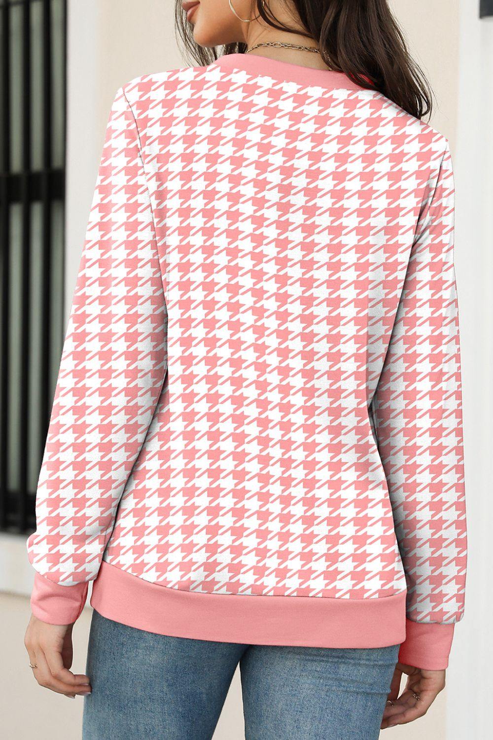 Printed Round Neck Long Sleeve Sweatshirt - Trendsi