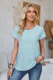 Eyelet Round Neck Rolled Short Sleeve T-Shirt - Trendsi - Flyclothing LLC