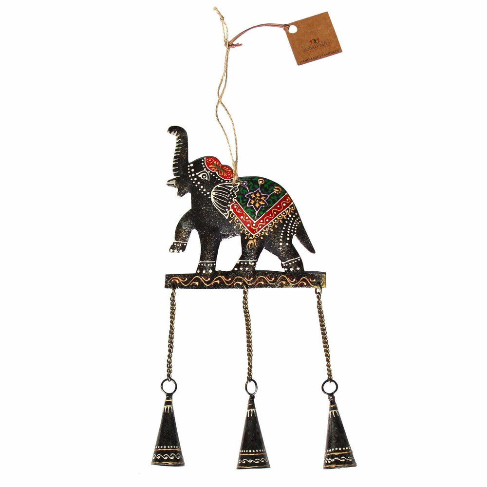 Embossed Elephant Chime, Hand-painted Recycled Iron - Asha Handicrafts - Flyclothing LLC