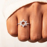 925 Sterling Silver Inlaid Zircon Hexagram Ring - Trendsi