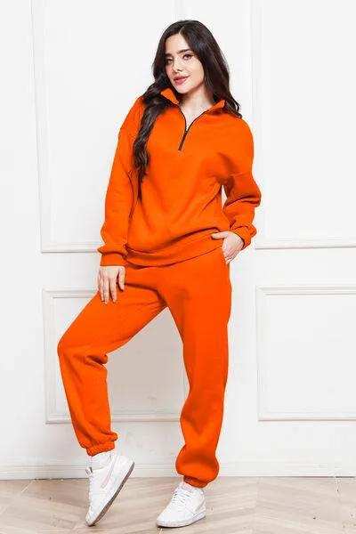 Half Zip Long Sleeve Sweatshirt and Pants Set - Trendsi - Flyclothing LLC