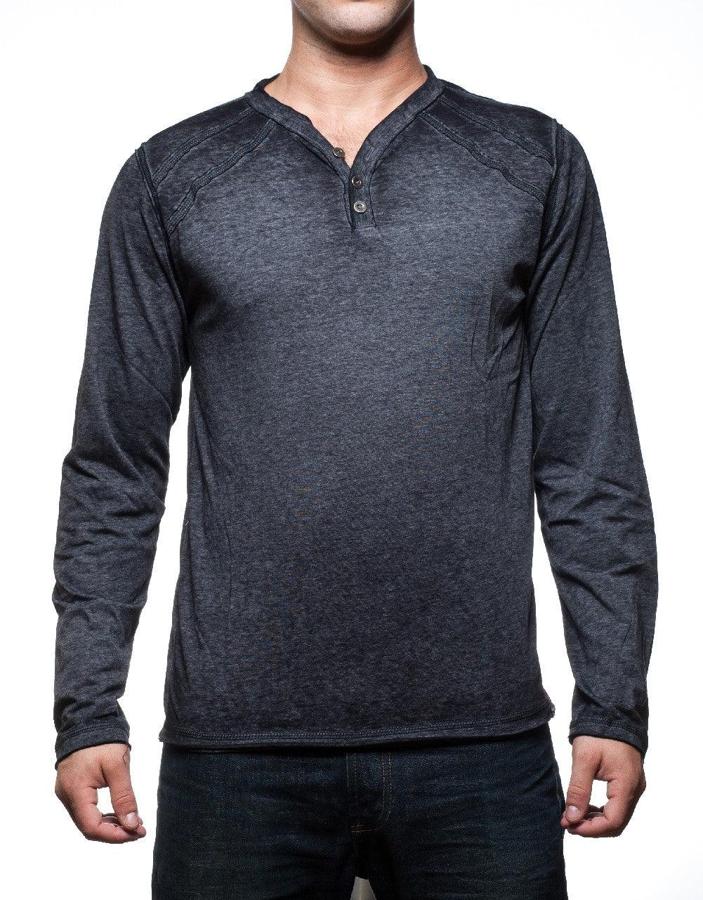 PX Clothing 3-Button V-Neck Henley (Black) - Flyclothing LLC