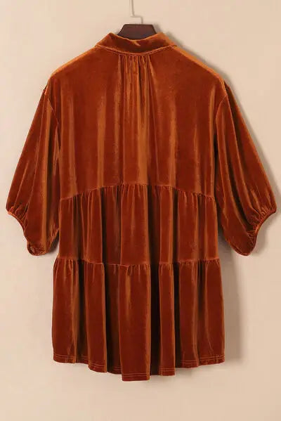 Tiered Button Up Collared Neck Shirt - Trendsi - Flyclothing LLC